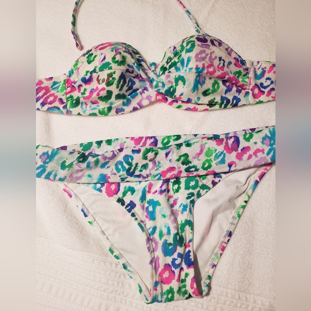 Victoria's secret multicolored Cheetah print bikini, New old stock!! Medium
